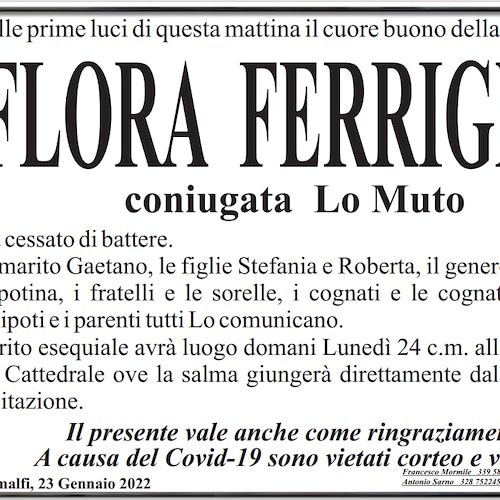 Lutto ad Amalfi per la morte di Flora Ferrigno