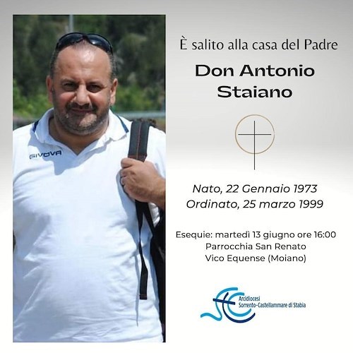 Lutto tra Vico Equense e Castellammare per la prematura scomparsa di Don Antonio Staiano, parroco dell'Annunziatella 