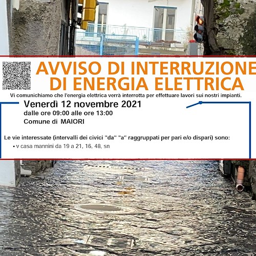 Maiori, 12 novembre interruzione elettrica in Via Casa Mannini