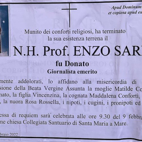 Maiori e Cetara piangono la scomparsa di Enzo Sarno: fu anche insegnante a Positano