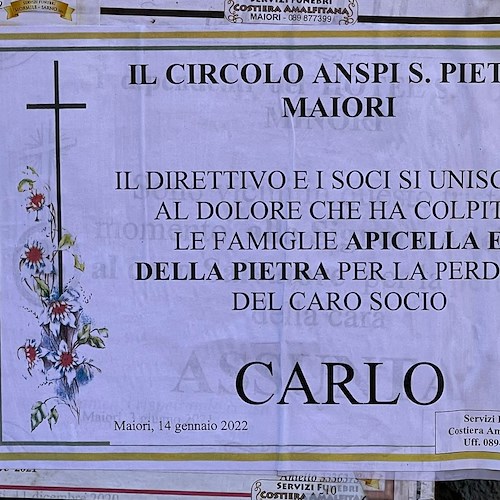 Maiori: oggi pomeriggio i funerali di Carlo Apicella, morto per salvare il suo cagnolino