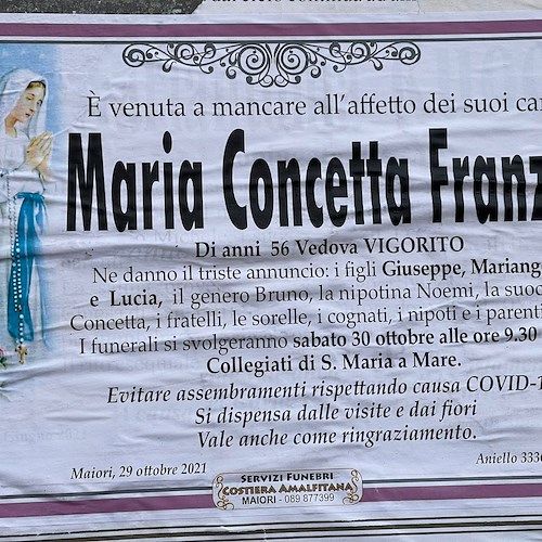 Maiori piange la prematura scomparsa di Maria Concetta Franzè