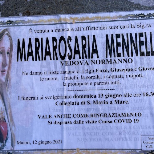 Maiori piange la scomparsa di Mariarosaria Mennella, madre del caposquadra dei Vigili del Fuoco