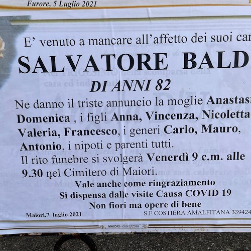 Maiori piange la scomparsa di Salvatore Baldi 