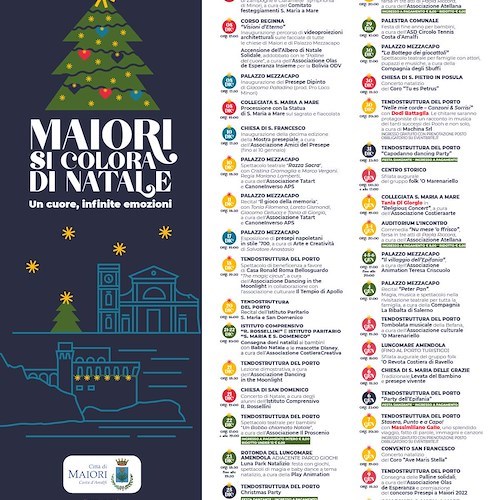 “Maiori si colora di Natale”: con l'accensione dell'albero inizia il programma di eventi tra spettacoli, concerti e mostre 