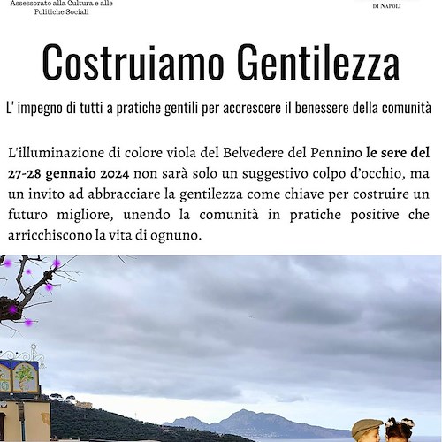 Massa Lubrense, il Belvedere del Pennino si illumina di viola per l'iniziativa "Costruiamo la Gentilezza"<br />&copy;