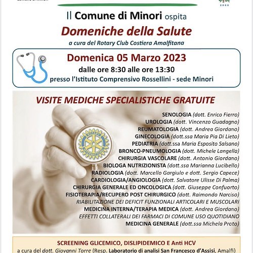 Minori, 5 marzo tornano le “Domeniche della Salute”: come prenotare 