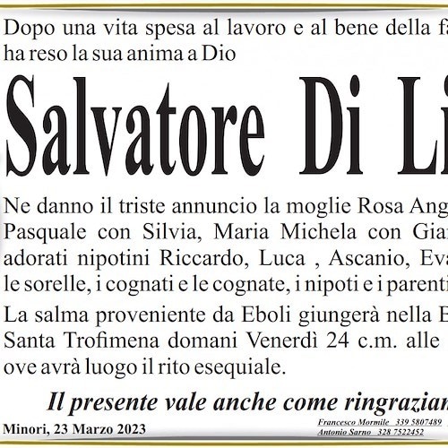 Minori piange la morte del Geometra Salvatore Di Lieto