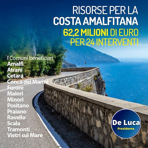 Mobilità sostenibile in Costiera Amalfitana, 62 milioni di euro di risorse per 24 interventi