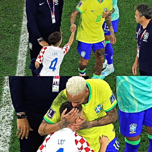 Mondiali, Neymar in lacrime dopo l'eliminazione del Brasile: il figlio di Perisic va a consolarlo