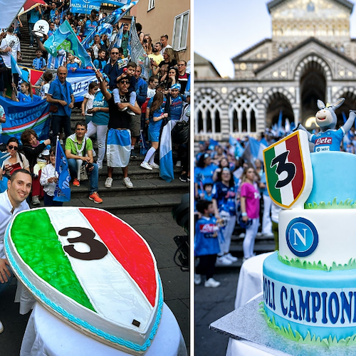 Napoli campione d'Italia, grande festa ad Amalfi: la Pasticceria Pansa realizza torta a forma di scudetto 