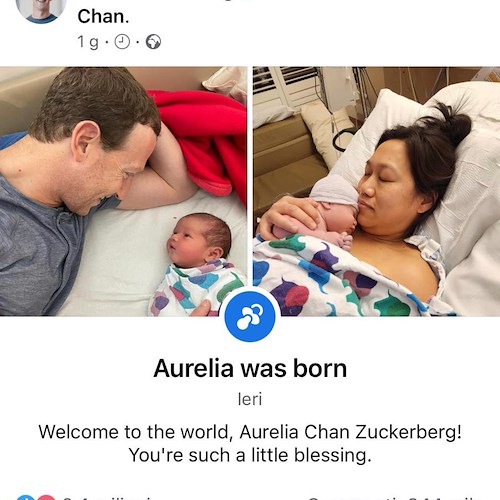 È nata Aurelia Zuckerberg, la terza figlia del fondatore di Facebook