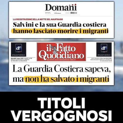Naufragio migranti a Crotone, insulti e fango sulla Guardia Costiera. Salvini : «È una vergogna»