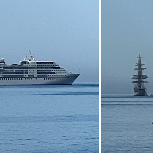 Nelle acque della Costa d'Amalfi la nave da crociera "Europa" e il veliero "Sea Cloud"