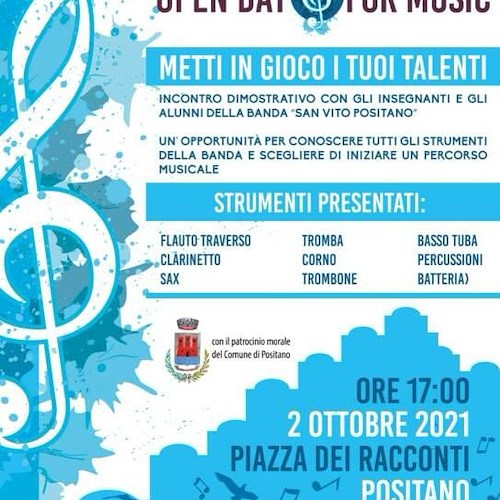 “Open Day for Music”: 2 ottobre incontro dimostrativo con insegnanti ed alunni della "Banda San Vito Positano"