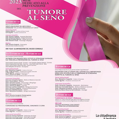"Ottobre in rosa": a Sorrento un mese di incontri sulla prevenzione del tumore al seno