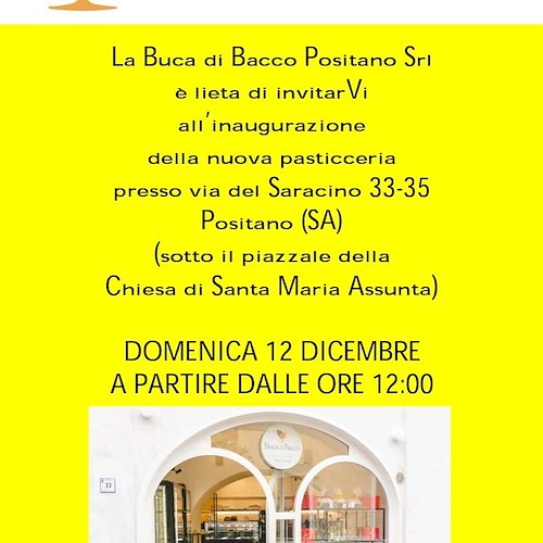 Pasticceria Buca di Bacco, nuova apertura domani 12 dicembre
