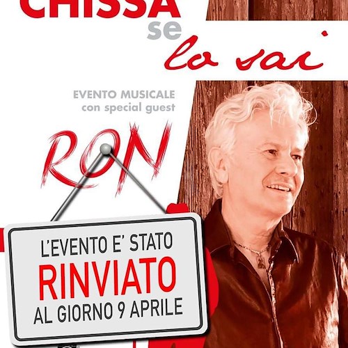 Piccolo problema di salute per il cantante Ron, concerto a Sorrento rinviato al 9 aprile