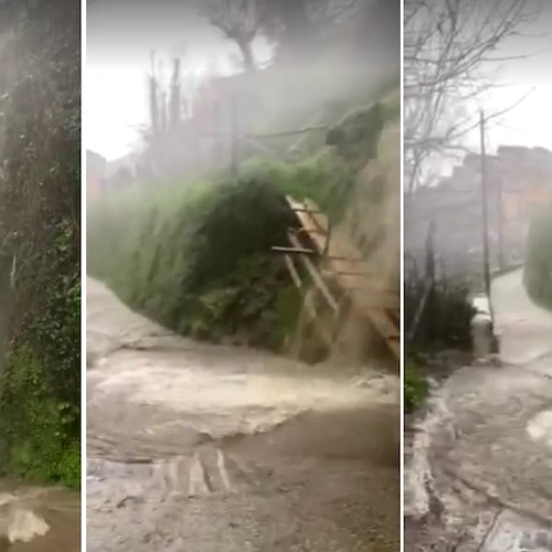 Piogge torrenziali in Costa d'Amalfi, a Tramonti si è creata una "cascata" di acqua e fango /VIDEO