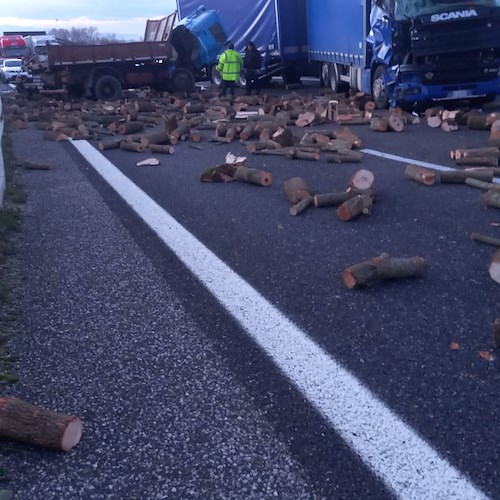 Pontecagnano, incidente stradale tra due camion lungo la A2: carico di legna invade la carreggiata