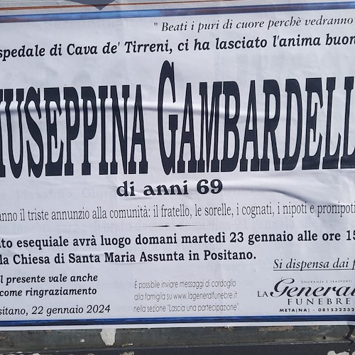 Positano: all'età di 69 anni si è spenta l'anima buona di Giuseppina Gambardella