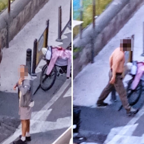 Positano, ciclistici si spogliano e si lavano alla fontana