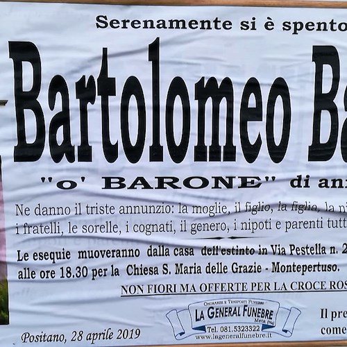 Positano dice addio a Bartolomeo Barba detto “O’ Barone”, aveva 66 anni