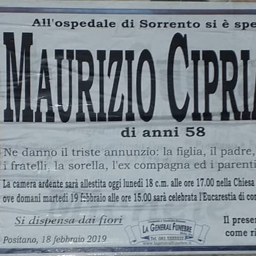 Positano dice addio a Maurizio Cipriano