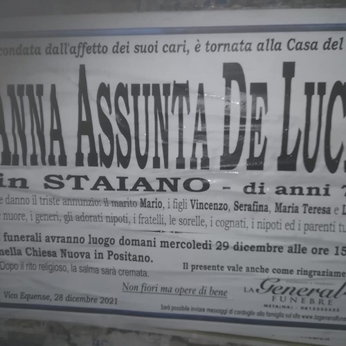 Positano dice addio ad Anna Assunta De Lucia in Staiano