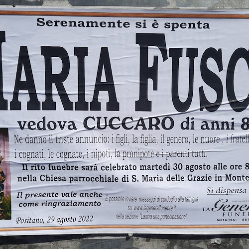 Positano dice addio alla signora Maria Fusco, vedova Cuccaro 