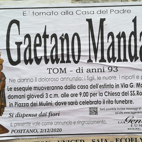 Positano piange la scomparsa di Gaetano Mandara, detto il “Tom”