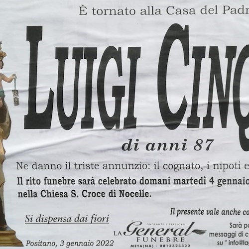 Positano porge l'ultimo saluto a Luigi Cinque