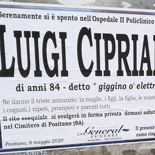 Positano porge l'ultimo saluto a Luigi Cipriano "Giggino 'o elettricista"