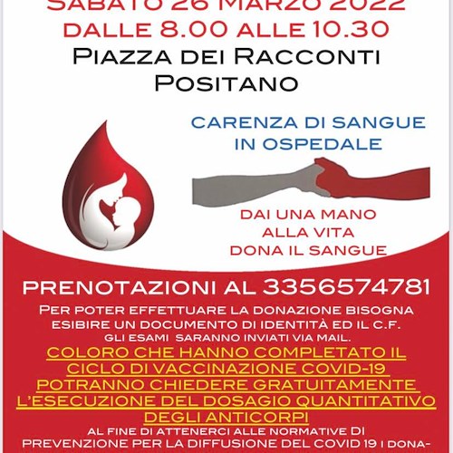 Positano risponde ad appello donazione sangue: 26 marzo giornata di raccolta