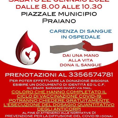 Praiano aderisce ad appello Avis: sabato 22 gennaio giornata dono sangue