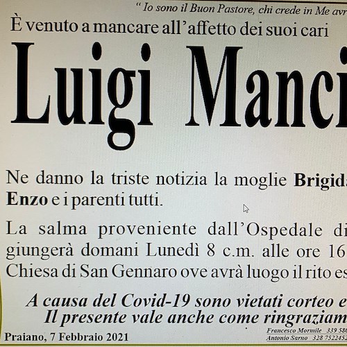 Praiano dice addio a Luigi Mancieri
