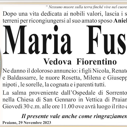 Praiano dice addio alla signora Maria Fusco, vedova Fiorentino