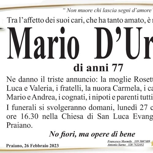 Praiano e Positano piangono la morte di Mario D'Urso