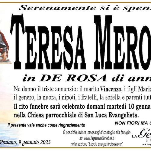 Praiano piange la morte della signora Teresa Merolla 