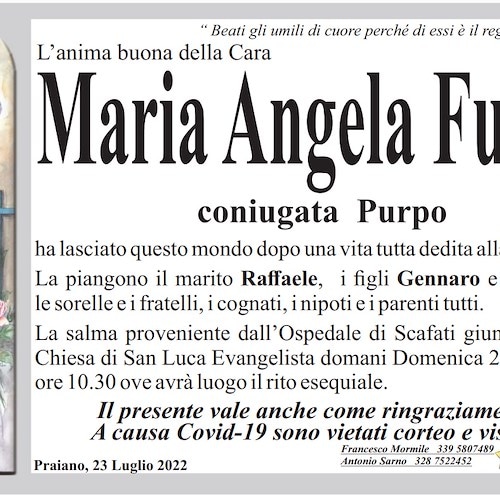 Praiano piange la scomparsa di Maria Angela Fusco, coniugata Purpo