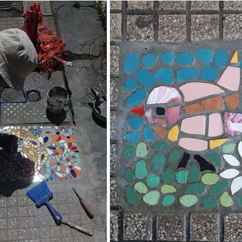 Quando la street art è funzionale: Irina Belaeva ripara le buche di Messina con i mosaici