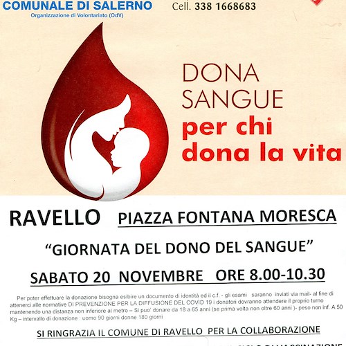 Ravello risponde ad appello donazione sangue: 20 novembre giornata di raccolta