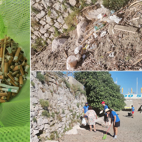 Ripulita spiaggia del "Fico", Amp Punta Campanella: «In due ore rimosse 600 cicche di sigaretta»