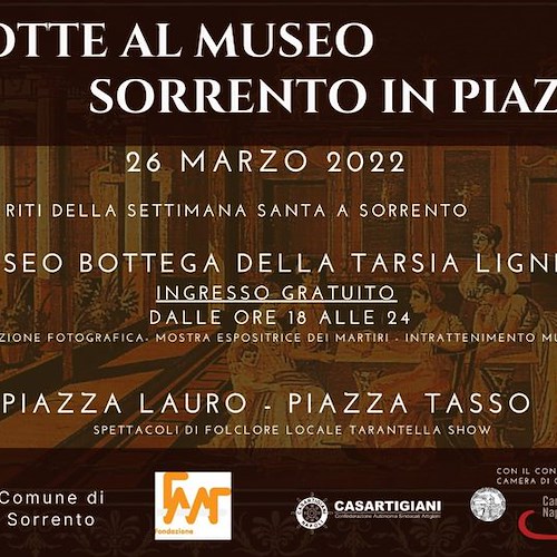 Riti Settimana Santa a Sorrento, oggi apertura straordinaria del Museo Bottega della Tarsia Lignea