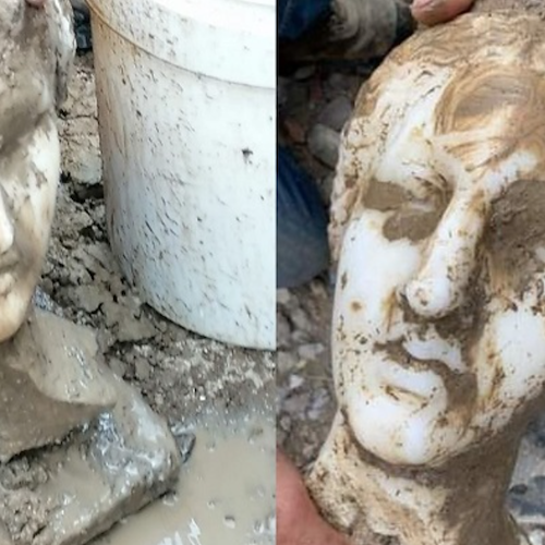 Roma, ritrovata una splendida testa in marmo durante gli scavi a piazza Augusto Imperatore