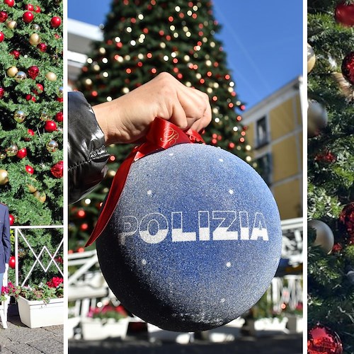 Salerno, Polizia di Stato appone una decorazione natalizia sull’albero di piazza Portanova