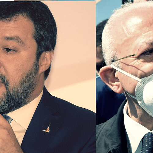 Salvini contro De Luca: «Mascherine a Positano con 40°C?». E il governatore gli risponde: «Analfabeta, vaccinati!»