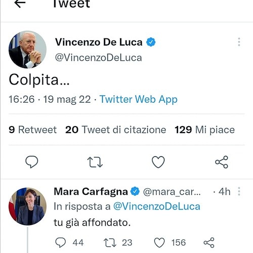 Scintille social tra De Luca e Carfagna. Il governatore: «A Sorrento solo propaganda». La ministra: «Prendi un Maalox»