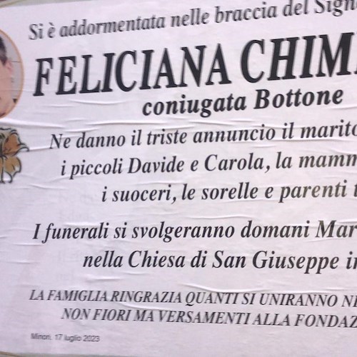 Scopre un tumore dopo la gravidanza, anche Minori piange Feliciana Chimenti