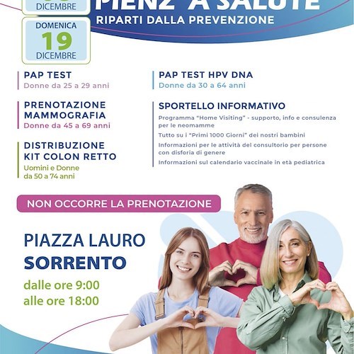 Sorrento, 8 e 19 dicembre screening gratuiti con il ciclo di eventi "Pienz' a salute"